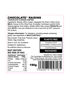 60x60mm Chocolate Raisins Ingredients Labels 