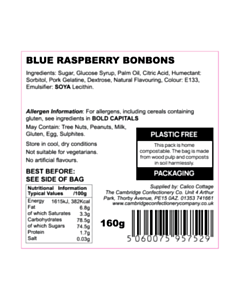 60x60mm Blue Bon Bons Ingredients Labels 