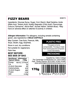 60x60mm Fizzy Bear Candy Ingredients Labels 