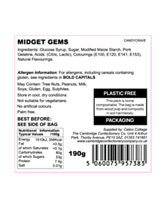 60x60mm Midget Gems Ingredients Labels 