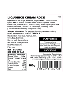 60x60mm Liquorice Cream Rock Ingredients Labels 