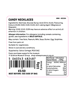 60x60mm NRMNECK NRM Candy Necklace Ingredients Labels 