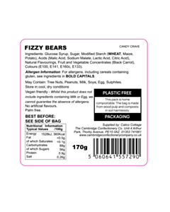 60x60mm FIZZYBEAR Fizzy Bears (Candy Crave) Ingredient Labels 