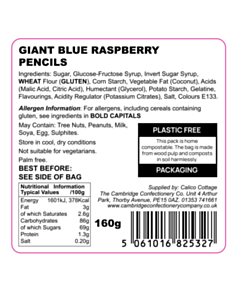 RASPPENCIL 60x60mm Giant Blue Raspberry Pencil Ingredient Labels 